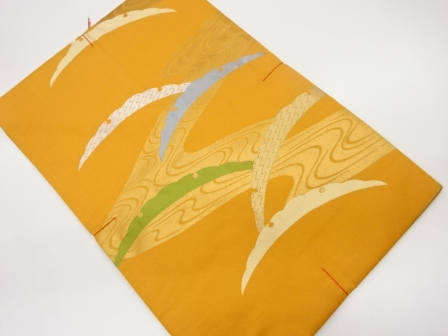 未使用品　流水に雪輪・露芝模様織出し名古屋帯